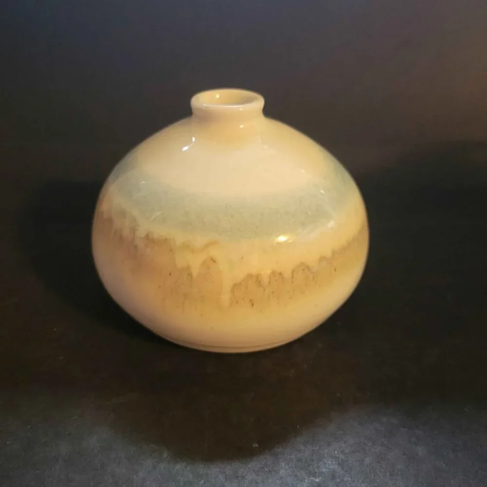 Vintage Kravec Studios Art Pottery Bud Vase With A Drip Glaze Finish